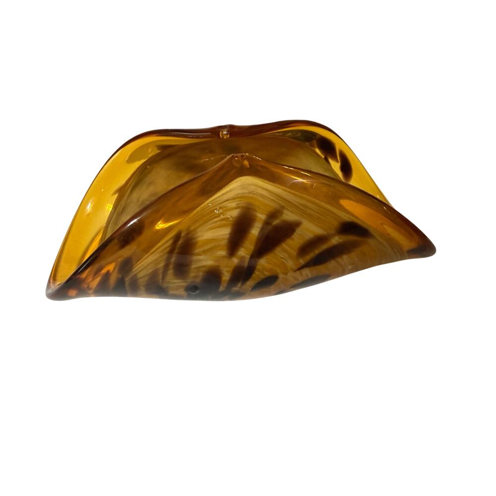 Hand-Blown Leopard Pattern Folded Art Glass Trinket Bowl Dish    9.5" Long